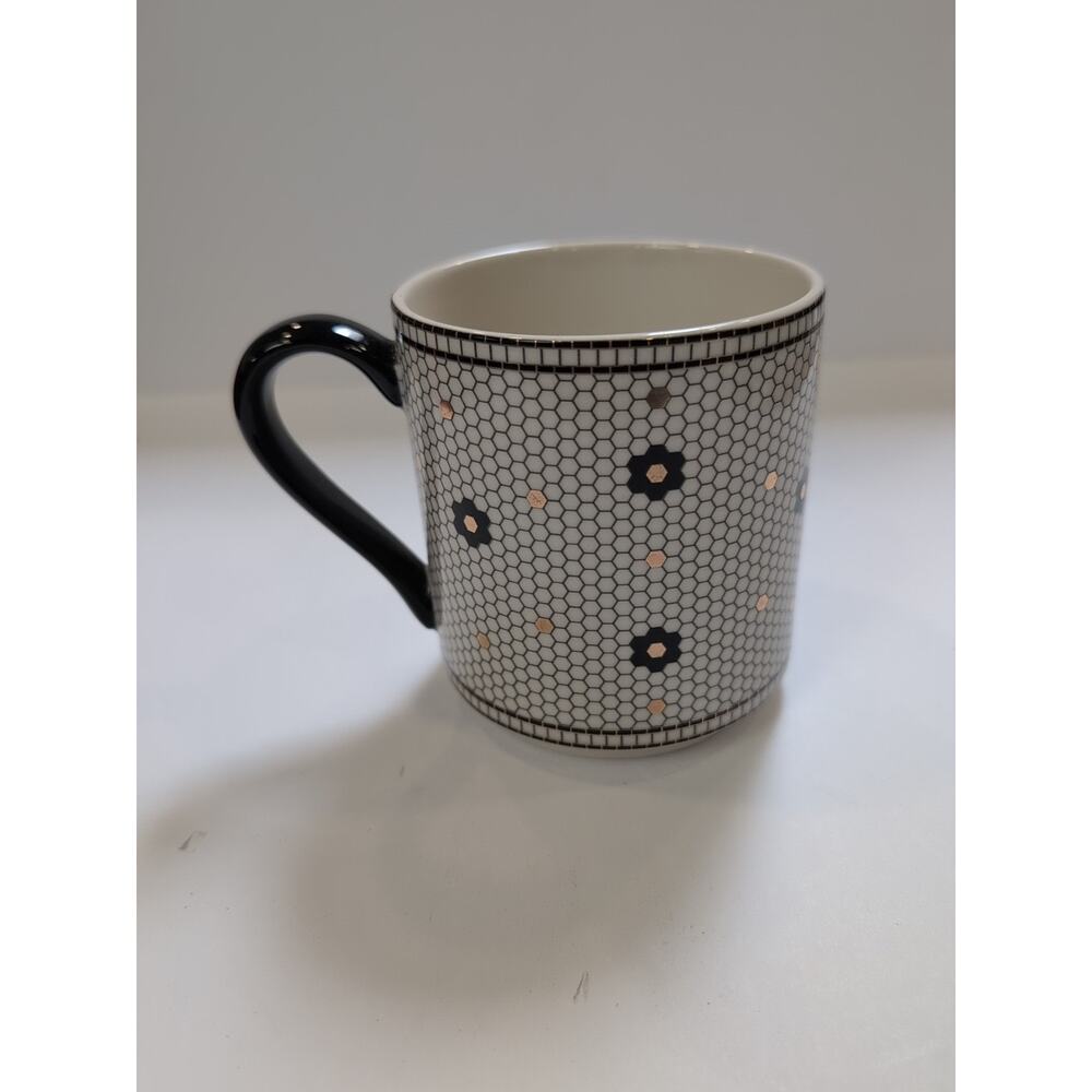 Anthropologie, Initial G Margot Tile Mug Monogram, White Black Gold Coffee Cup - Picture 5 of 7